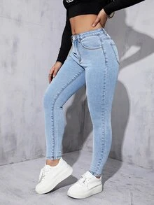 Slant Pocket Skinny Jeans - Light Wash - View 3