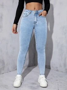 Slant Pocket Skinny Jeans - Light Wash - View 1