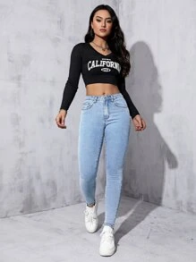 Slant Pocket Skinny Jeans - Light Wash - View 6