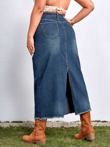 SHEIN ICON Plus High Waist Raw Trim Denim Skirt