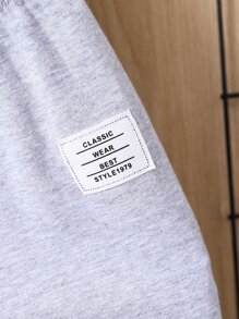 SHEIN Baby Boy Letter Patched Detail Tee & Shorts - Grey - View 6
