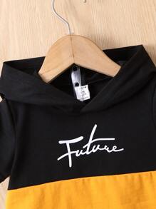 Baby Boy Letter Graphic Two Tone Hooded Tee & Shorts - Multicolor - View 3