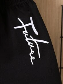 Baby Boy Letter Graphic Two Tone Hooded Tee & Shorts - Multicolor - View 5