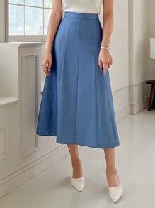 DAZY Solid High Waist Skirt - Blue - View 1