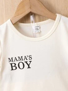 男嬰字母圖案T恤和短褲 - 杏色 - 查看 3