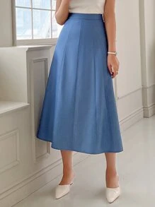 DAZY Solid High Waist Skirt - Blue - View 3
