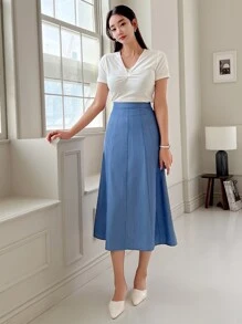 DAZY Solid High Waist Skirt - Blue - View 4