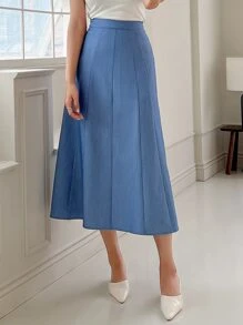 DAZY Solid High Waist Skirt - Blue - View 5