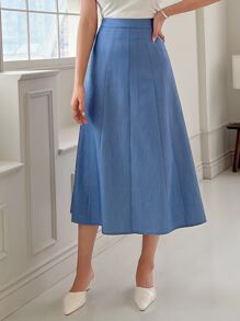 DAZY Solid High Waist Skirt - Blue - View 6