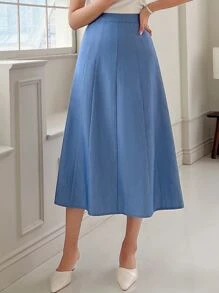 DAZY Solid High Waist Skirt - Blue - View 7