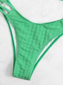 Plain Ruffle Hem Halter Bikini Set Summer Beach - Green - View 3