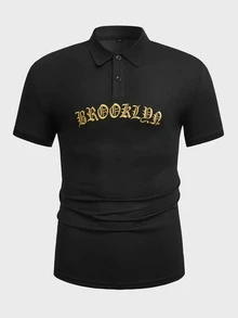 Manfinity Men Letter Graphic Polo Shirt - Black - View 3