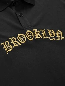 Manfinity Men Letter Graphic Polo Shirt - Black - View 5