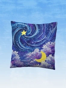 Alice Moon & Cloud Print Cushion Cover Without Filler - Multicolor - View 1
