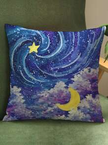 Alice Moon & Cloud Print Cushion Cover Without Filler - Multicolor - View 2