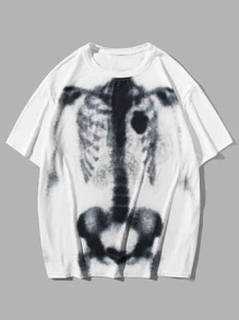 ROMWE MEN Goth 适合万圣节、学校的男士骷髅印花 T 恤