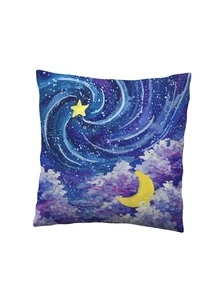 Alice Moon & Cloud Print Cushion Cover Without Filler - Multicolor - View 3