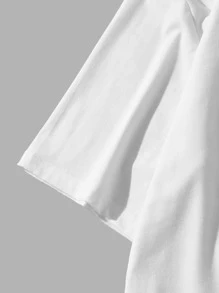 ROMWE MEN 男士字母图案 T 恤，学校 - 白色 - 查看 4