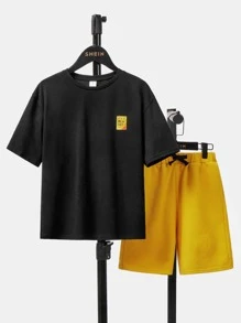 SHEIN Boys Coconut Tree & Slogan Graphic Tee & Shorts - Multicolor - View 2