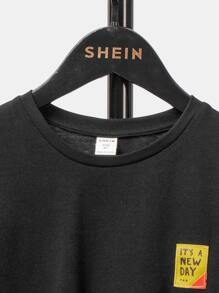 SHEIN Boys Coconut Tree & Slogan Graphic Tee & Shorts - Multicolor - View 3