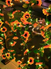 1pc 20/40/60 LED 4/6/8M Đèn dây trang trí hoa hướng dương nhân tạo năng lượng mặt trời, Đèn chiếu sáng ngoài trời cho lối đi, sân, hiên - Màu vàng - Xem 2