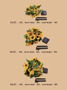 1pc 20/40/60 LED 4/6/8M Đèn dây trang trí hoa hướng dương nhân tạo năng lượng mặt trời, Đèn chiếu sáng ngoài trời cho lối đi, sân, hiên - Màu vàng - Xem 3