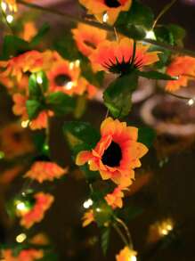 1pc 20/40/60 LED 4/6/8M Đèn dây trang trí hoa hướng dương nhân tạo năng lượng mặt trời, Đèn chiếu sáng ngoài trời cho lối đi, sân, hiên - Màu vàng - Xem 4