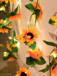 1pc 20/40/60 LED 4/6/8M Đèn dây trang trí hoa hướng dương nhân tạo năng lượng mặt trời, Đèn chiếu sáng ngoài trời cho lối đi, sân, hiên - Màu vàng - Xem 7