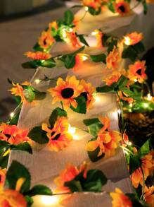 1pc 20/40/60 LED 4/6/8M Đèn dây trang trí hoa hướng dương nhân tạo năng lượng mặt trời, Đèn chiếu sáng ngoài trời cho lối đi, sân, hiên - Màu vàng - Xem 10