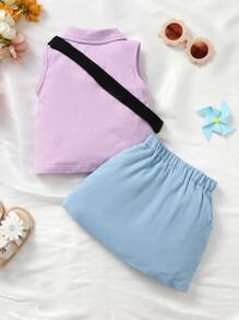 嬰兒Polo領背心上衣和紐扣細節半身裙和配件包 - 彩色 - 查看 2