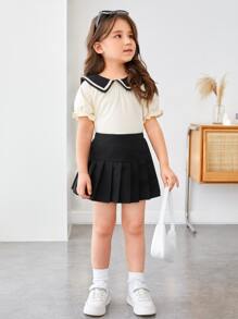 SHEIN 年輕女孩實色百褶裙 - 黑色 - 查看 5