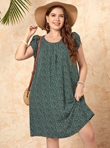 EMERY ROSE Plus Ditsy Floral Print Petal Sleeve Dress - Multicolor - View 3