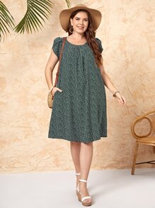 EMERY ROSE Plus Ditsy Floral Print Petal Sleeve Dress - Multicolor - View 5