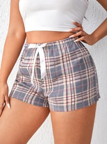Plus Plaid Knot Front Sleep Shorts - Multicolor - View 1