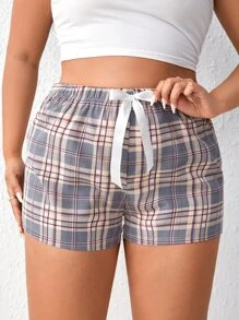 Plus Plaid Knot Front Sleep Shorts - Multicolor - View 5