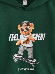 SHEIN Toddler Boys' Hooded T-shirt And Sweatshirt Set With Letter And Cartoon Print