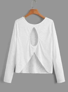 後鏤空拇指孔運動T恤 - 白色 - 查看 5