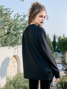 ROMWE Goth Butterfly & Letter Graphic Drop Shoulder Tee - Black - View 6