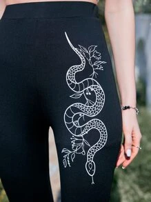 ROMWE Goth Snake Print Leggings - Black - View 7