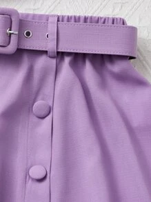 SHEIN Girls Button Front Cami Top & Belted Skirt - Lilac Purple - View 4