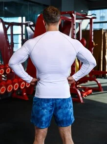 Manfinity Fitness Camiseta deportiva para hombre con mangas raglán, camiseta de compresión para hombre - Blanco - Ver 2