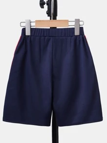 SHEIN 男孩字母圖案拼接側邊接縫紐扣細節短褲 - 藏蓝色 - 查看 3