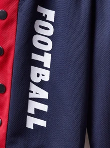 SHEIN 男孩字母圖案拼接側邊接縫紐扣細節短褲 - 藏蓝色 - 查看 4