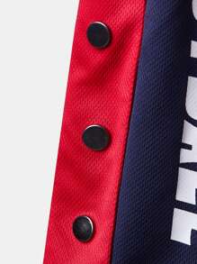 SHEIN 男孩字母圖案拼接側邊接縫紐扣細節短褲 - 藏蓝色 - 查看 5