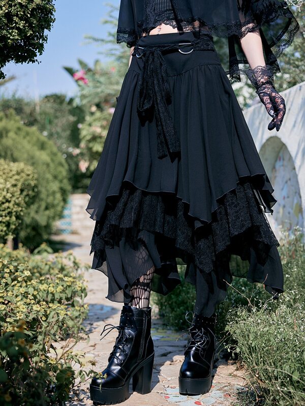 ROMWE Goth Contrast Lace Asymmetrical Skirt