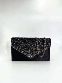 Rhinestone Decor Flap Square Bag - Black - View 1