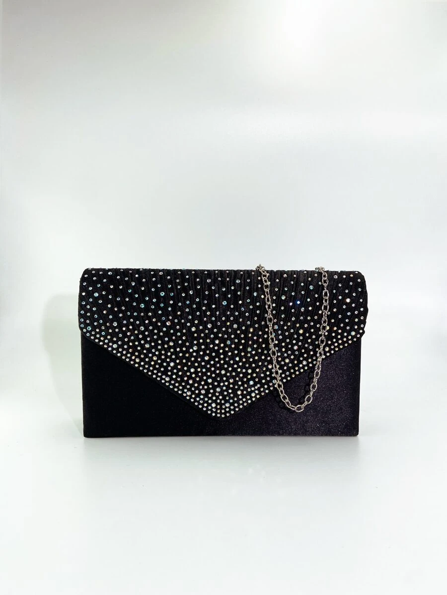 Rhinestone Decor Flap Square Bag - Black - View 1