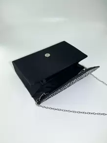 Rhinestone Decor Flap Square Bag - Black - View 3