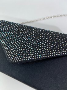 Rhinestone Decor Flap Square Bag - Black - View 4