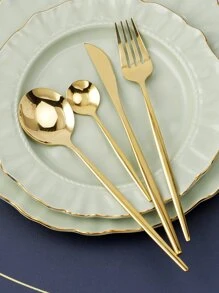 4 piezas Set cubiertos de acero inoxidable - Dorado - Ver 1